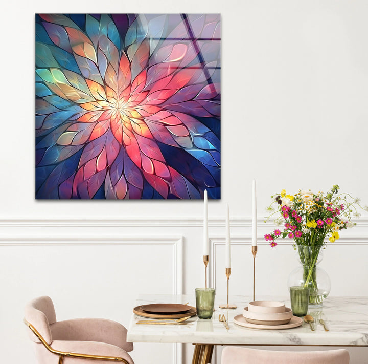 Radiant Mandala Flower Wall Art – Colorful Abstract Glass Print for Boho and Spiritual Decor - MyPhotoStation