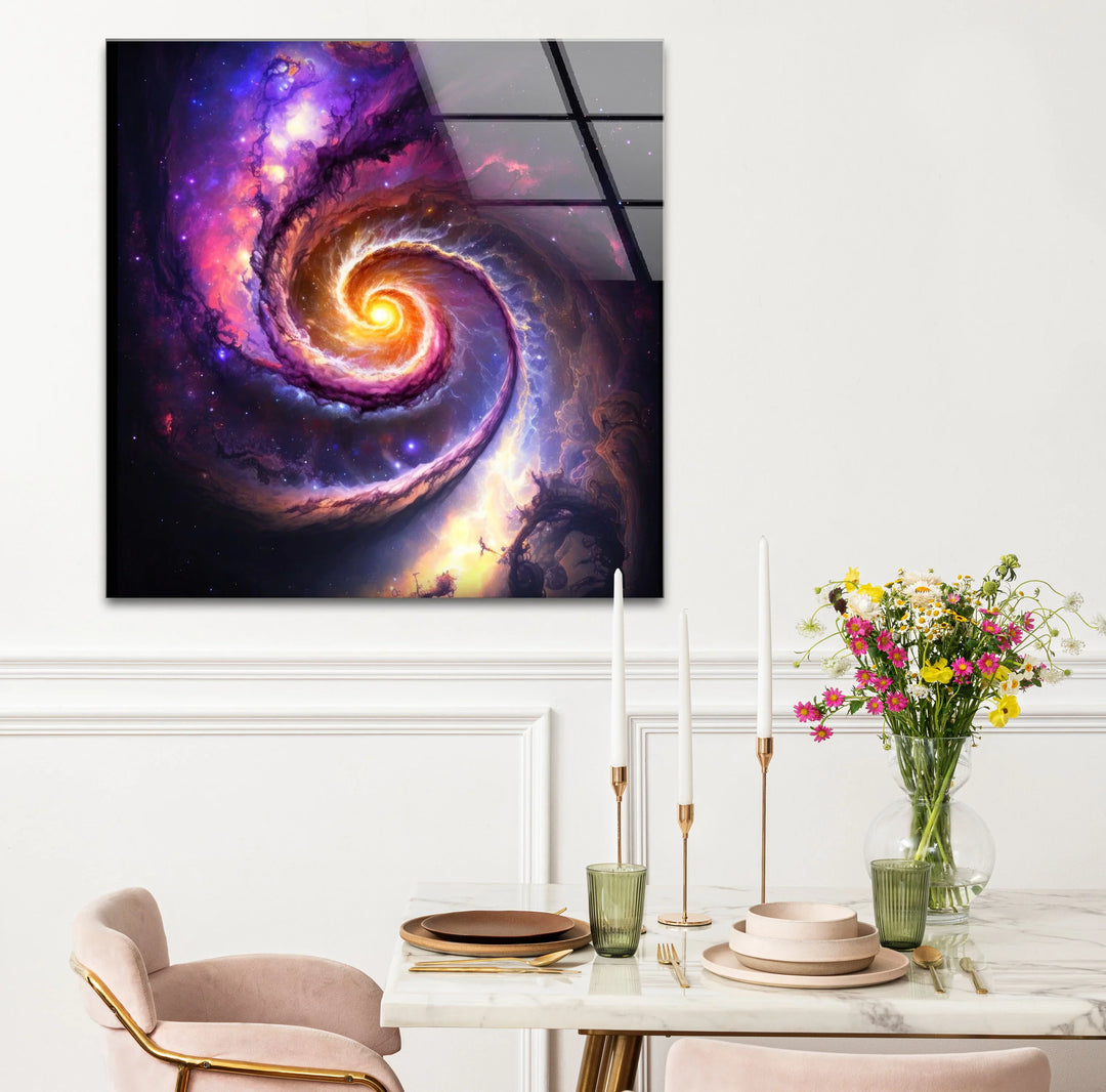 Cosmic Spiral Galaxy Wall Art – Colorful Space Swirl Glass Print for Sci-Fi or Modern Decor - MyPhotoStation