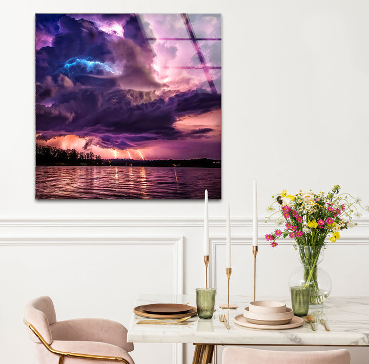 Gewitter-Wandkunst – Lila Gewitterwolke über Seeglasdruck