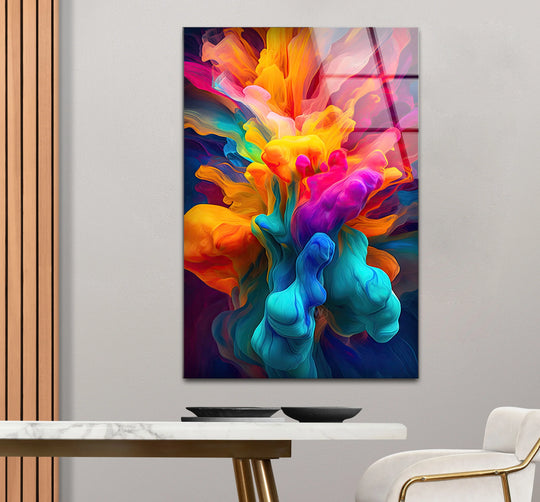 Explosion of Color Wall Art – Abstract Vibrant Ink Swirl Glass Print for Bold Modern Interiors - MyPhotoStation