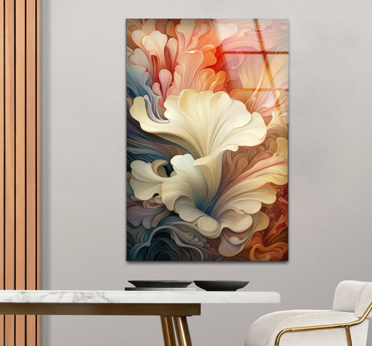 Abstract Floral Swirl Wall Art – Elegant Beige and Coral Glass Print for Modern Interiors - MyPhotoStation