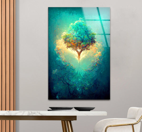 Floating Tree of Life Wall Art – Glowing Roots Fantasy Glass Print - MyPhotoStation
