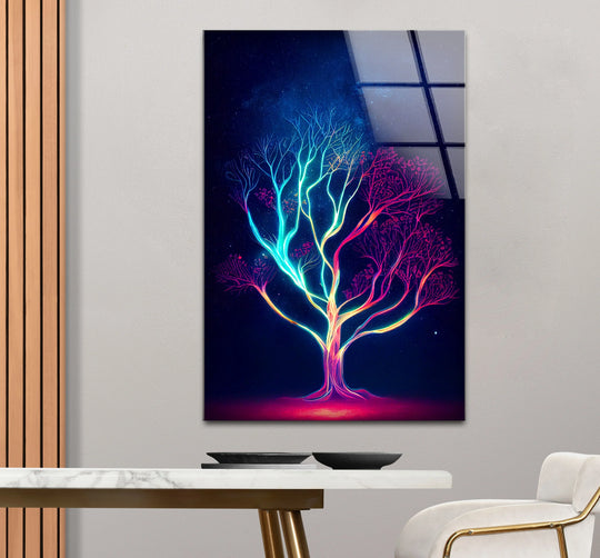 Neon Tree Wall Art – Cosmic Night Tree of Life Glass Print Design - MyPhotoStation