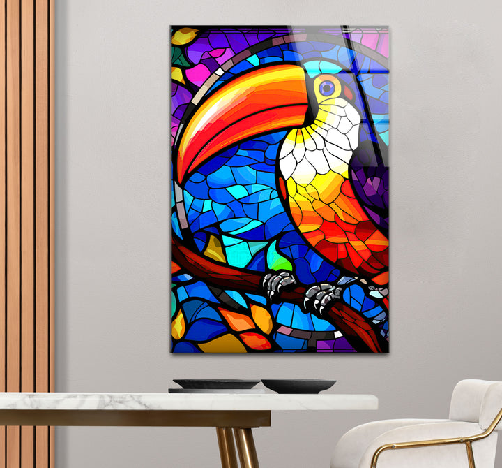 Tukan-Wandkunst aus Buntglas – Lebendiges Glasdruckdesign mit tropischem Vogel
