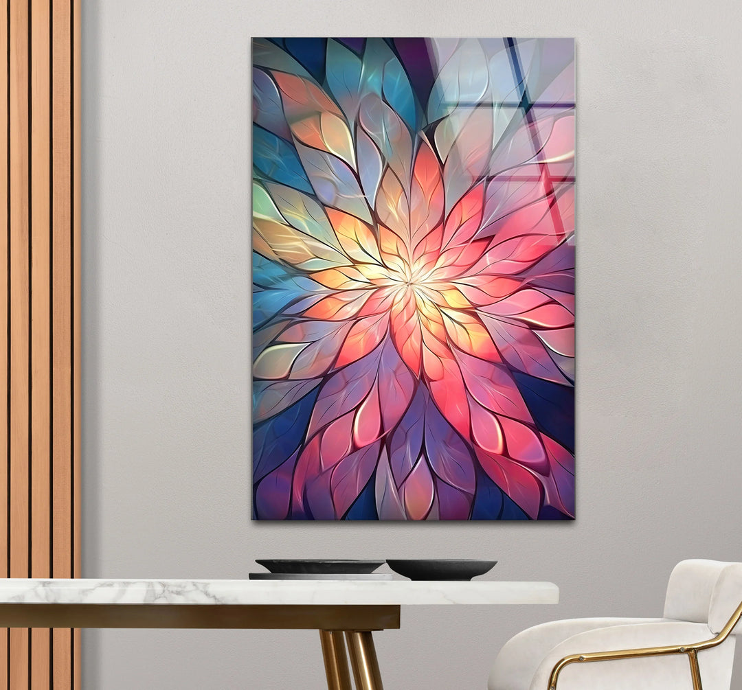 Radiant Mandala Flower Wall Art – Colorful Abstract Glass Print for Boho and Spiritual Decor - MyPhotoStation