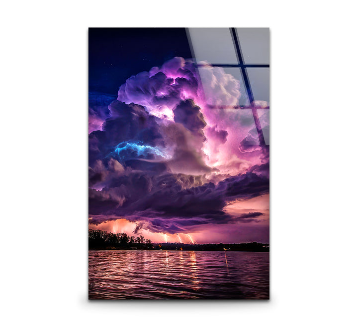 Gewitter-Wandkunst – Lila Gewitterwolke über Seeglasdruck