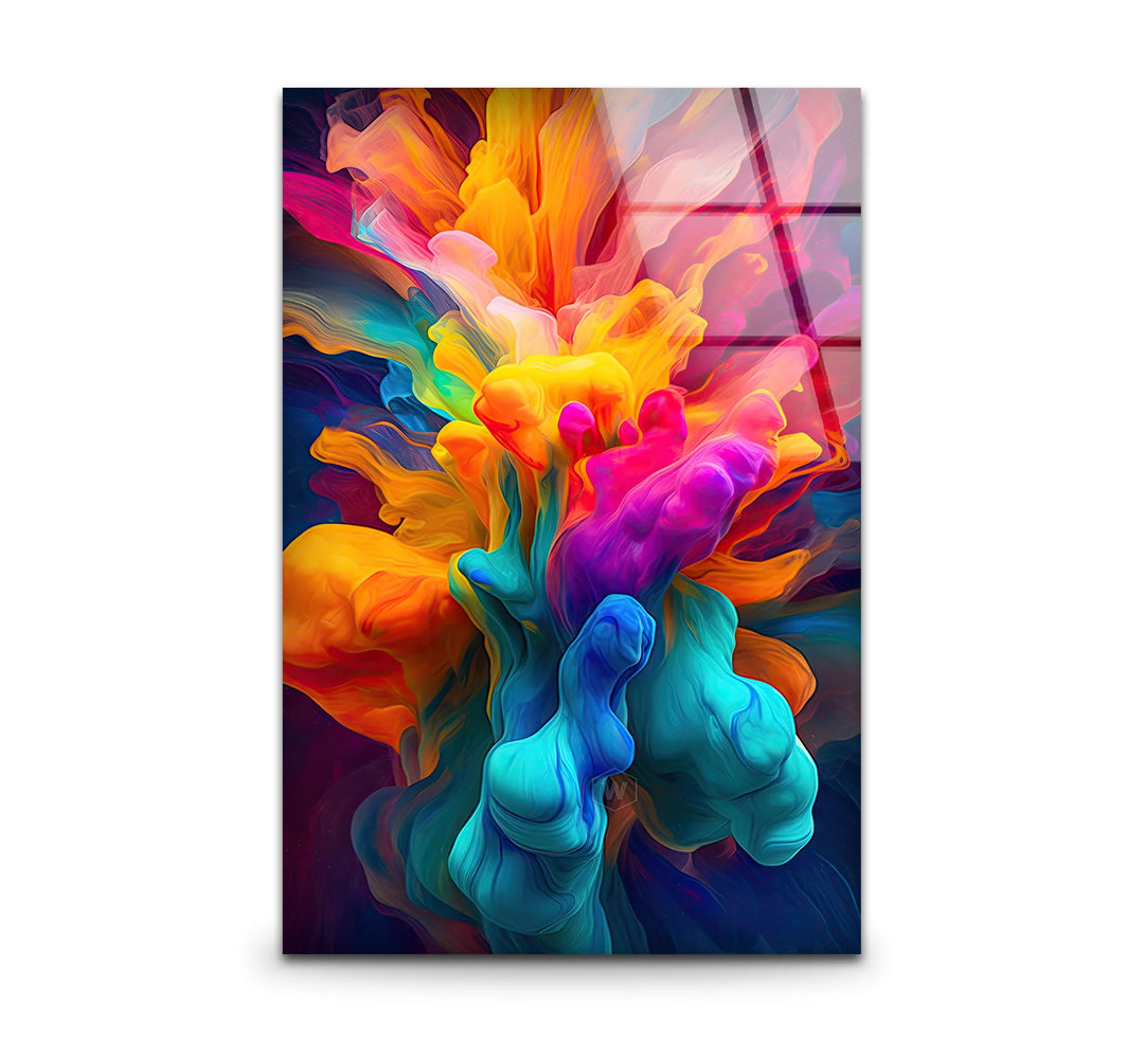 Explosion of Color Wall Art – Abstract Vibrant Ink Swirl Glass Print for Bold Modern Interiors - MyPhotoStation