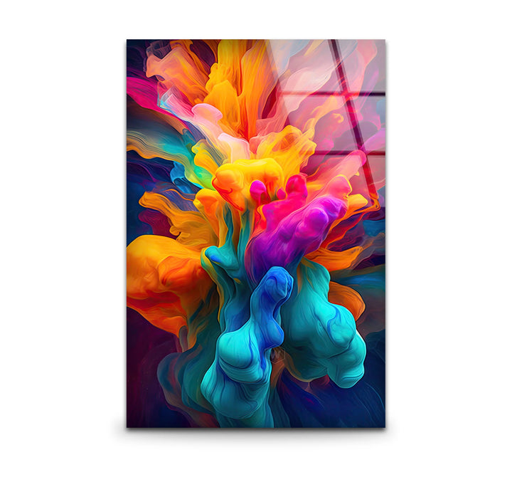 Explosion of Color Wall Art – Abstract Vibrant Ink Swirl Glass Print for Bold Modern Interiors - MyPhotoStation