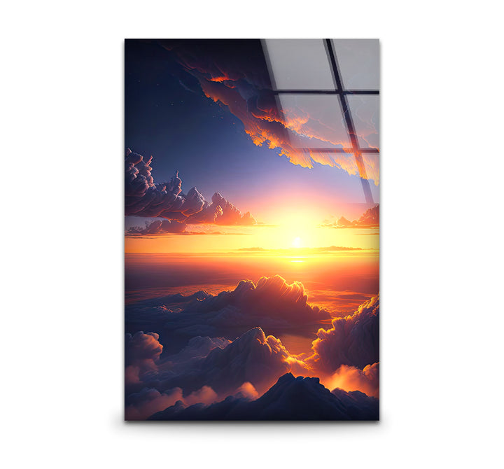 Wandkunst „Über den Wolken Sonnenuntergang“ – Glasdruckdesign „Verträumter Himmel leuchtet“