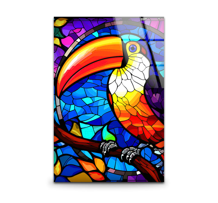 Tukan-Wandkunst aus Buntglas – Lebendiges Glasdruckdesign mit tropischem Vogel