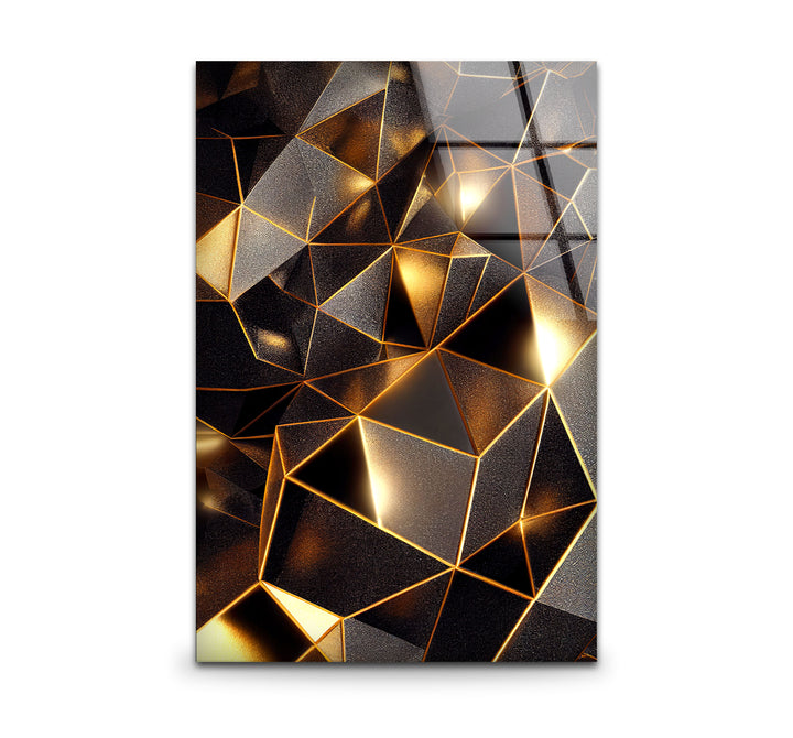 Geometrische Goldprisma-Wandkunst – Luxuriöser abstrakter 3D-Glasdruck