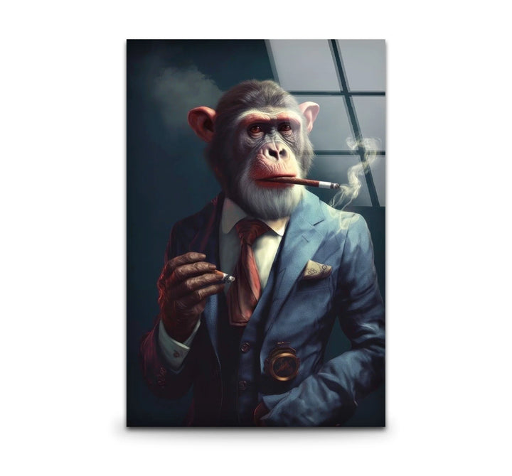 Smoking Monkey Wall Art – Funny Dressed-Up Chimp in Suit Glass Print for Bold Modern Decor - MyPhotoStation