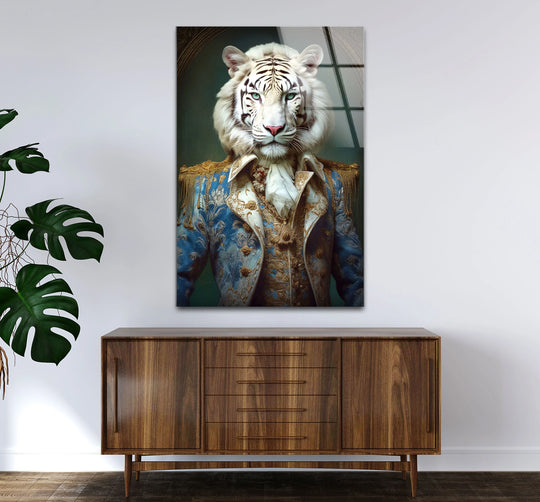 Regal White Tiger Portrait Wall Art – Royal Animal Suit Artwork - MyPhotoStation