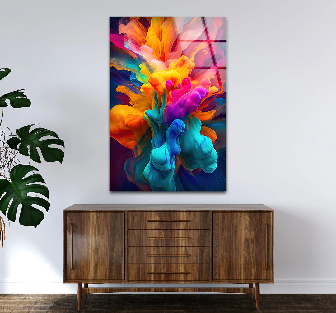 Explosion of Color Wall Art – Abstract Vibrant Ink Swirl Glass Print for Bold Modern Interiors - MyPhotoStation