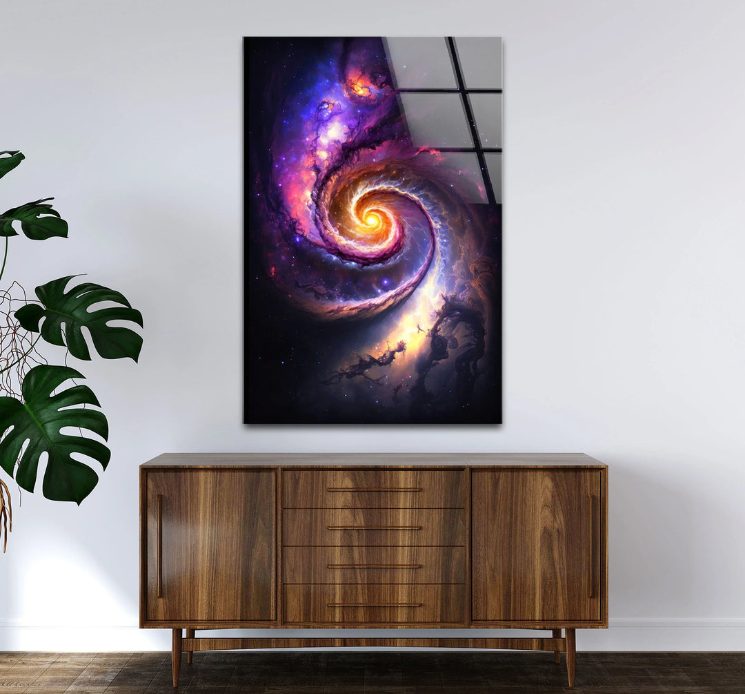 Cosmic Spiral Galaxy Wall Art – Colorful Space Swirl Glass Print for Sci-Fi or Modern Decor - MyPhotoStation