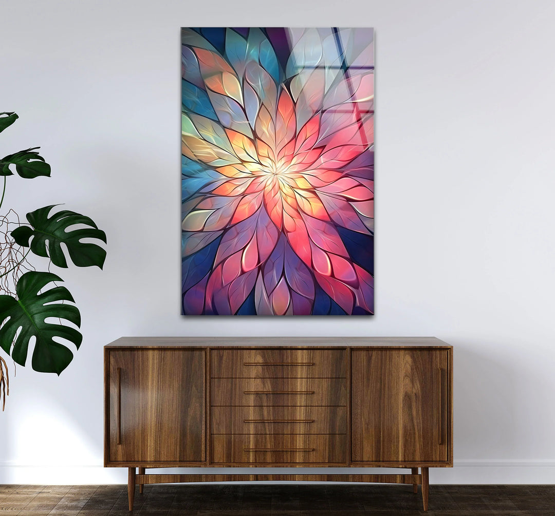 Radiant Mandala Flower Wall Art – Colorful Abstract Glass Print for Boho and Spiritual Decor - MyPhotoStation
