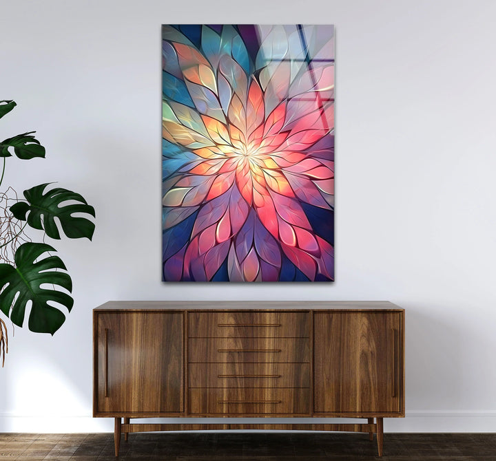Radiant Mandala Flower Wall Art – Colorful Abstract Glass Print for Boho and Spiritual Decor - MyPhotoStation