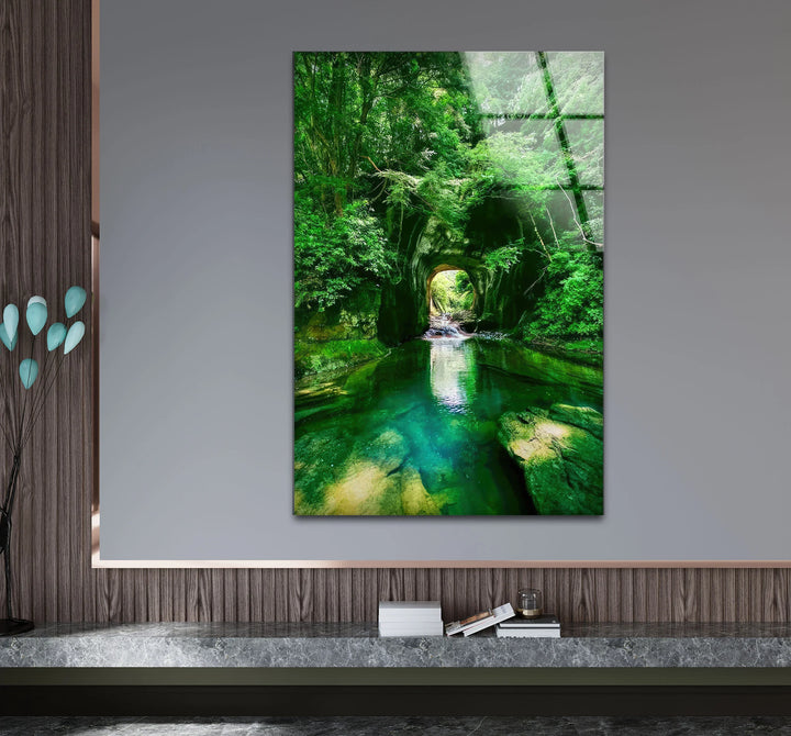 Emerald Forest Tunnel Wall Art – Lush Nature Glass Print for Zen Home Decor - MyPhotoStation