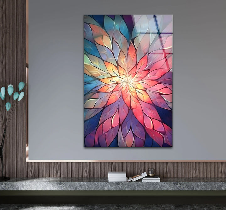 Radiant Mandala Flower Wall Art – Colorful Abstract Glass Print for Boho and Spiritual Decor - MyPhotoStation