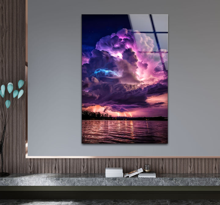 Gewitter-Wandkunst – Lila Gewitterwolke über Seeglasdruck