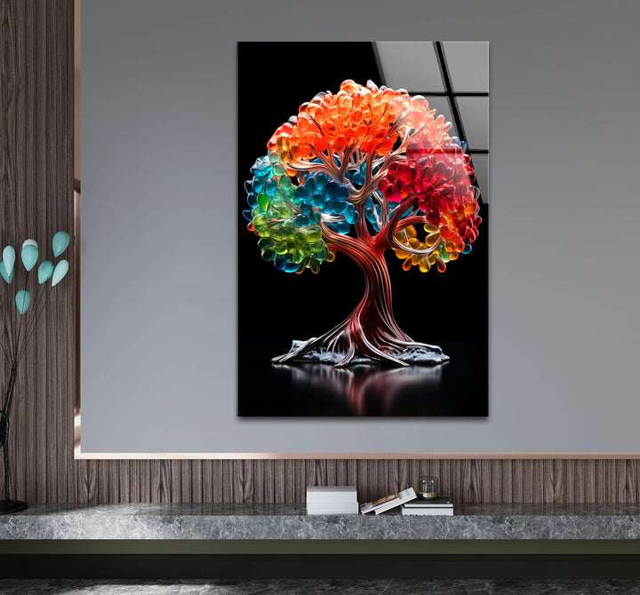 Vibrant Crystal Tree Wall Art – Multicolor Glass Effect Print Decor - MyPhotoStation