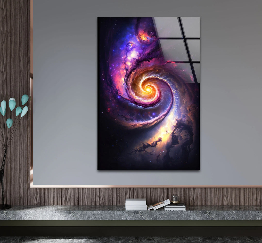 Cosmic Spiral Galaxy Wall Art – Colorful Space Swirl Glass Print for Sci-Fi or Modern Decor - MyPhotoStation