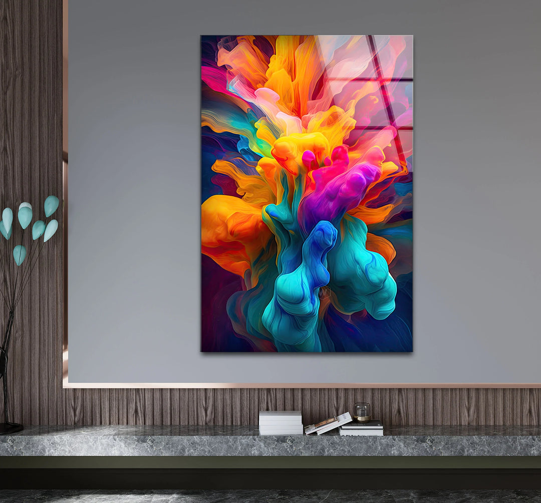 Explosion of Color Wall Art – Abstract Vibrant Ink Swirl Glass Print for Bold Modern Interiors - MyPhotoStation