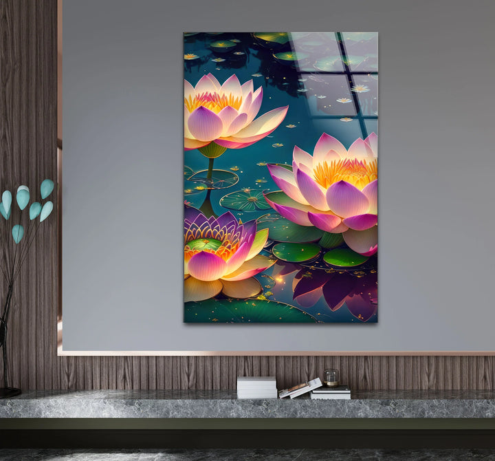 Lotus Flower Wall Art – Serene Water Lily Glass Print, Peaceful Nature Decor for Home & Spa - MyPhotoStation