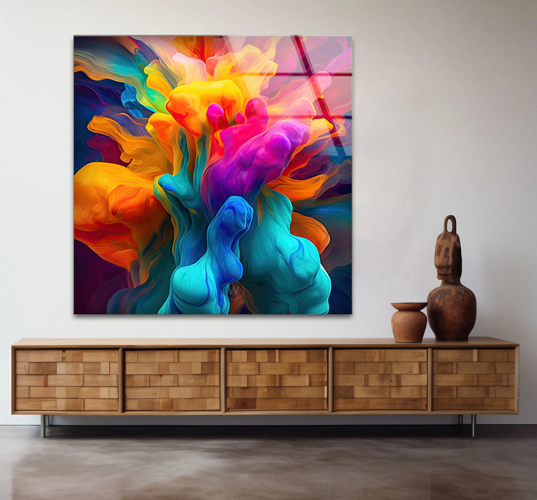 Explosion of Color Wall Art – Abstract Vibrant Ink Swirl Glass Print for Bold Modern Interiors - MyPhotoStation