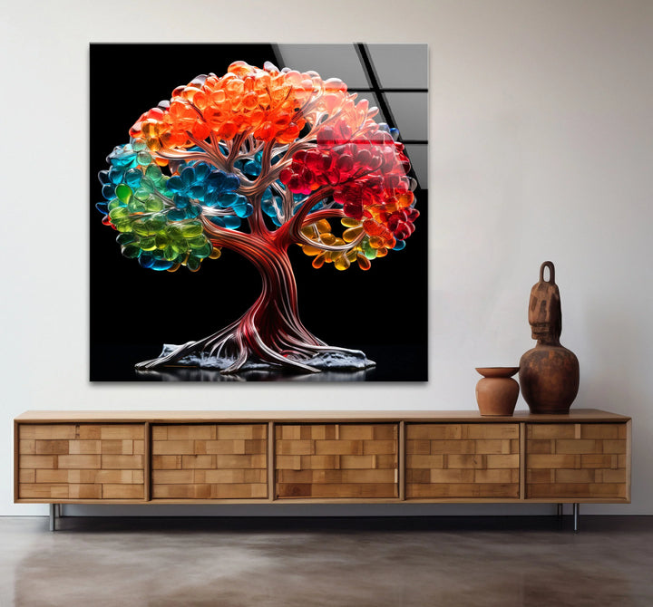 Vibrant Crystal Tree Wall Art – Multicolor Glass Effect Print Decor - MyPhotoStation