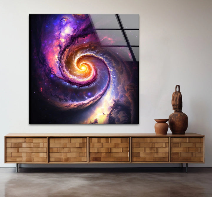 Cosmic Spiral Galaxy Wall Art – Colorful Space Swirl Glass Print for Sci-Fi or Modern Decor - MyPhotoStation