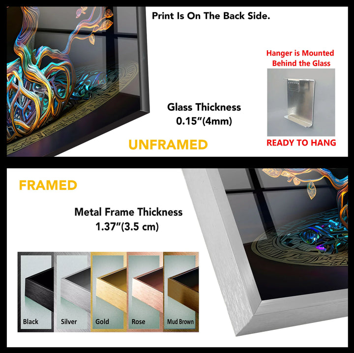 Mystical Tree of Life Wall Art – Colorful Spiritual Glass Print for Sacred and Boho Interiors - MyPhotoStation