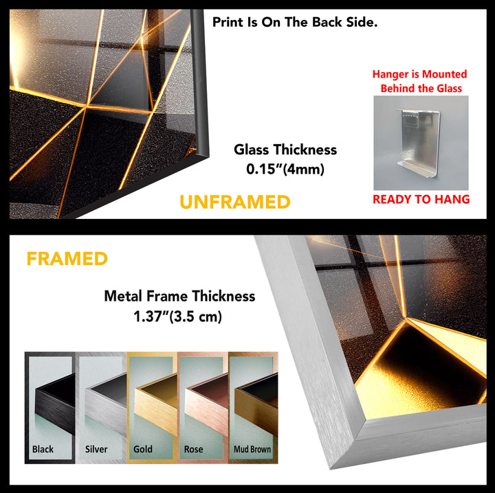 Geometrische Goldprisma-Wandkunst – Luxuriöser abstrakter 3D-Glasdruck