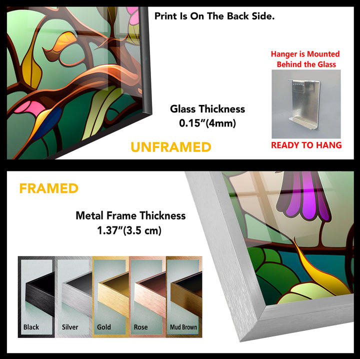 Hummingbirds Stained Glass Wall Art – Colorful Bird & Branch Glass Print