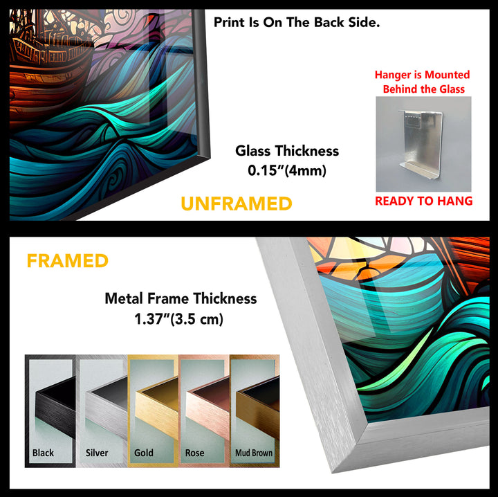 Segelschiff Buntglas Wandkunst – Maritimer Ozeanwellen-Glasdruck