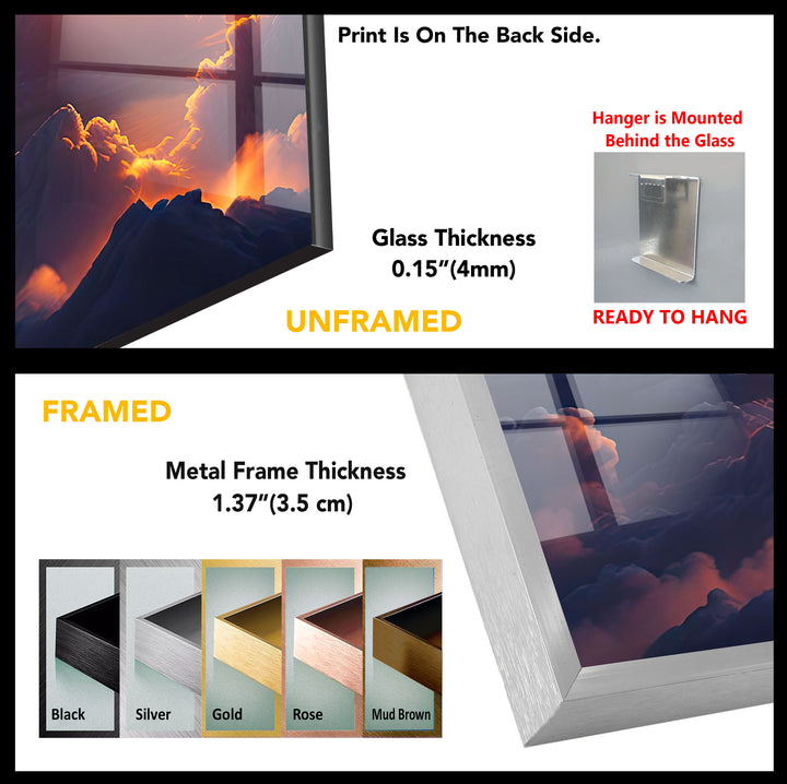 Wandkunst „Über den Wolken Sonnenuntergang“ – Glasdruckdesign „Verträumter Himmel leuchtet“