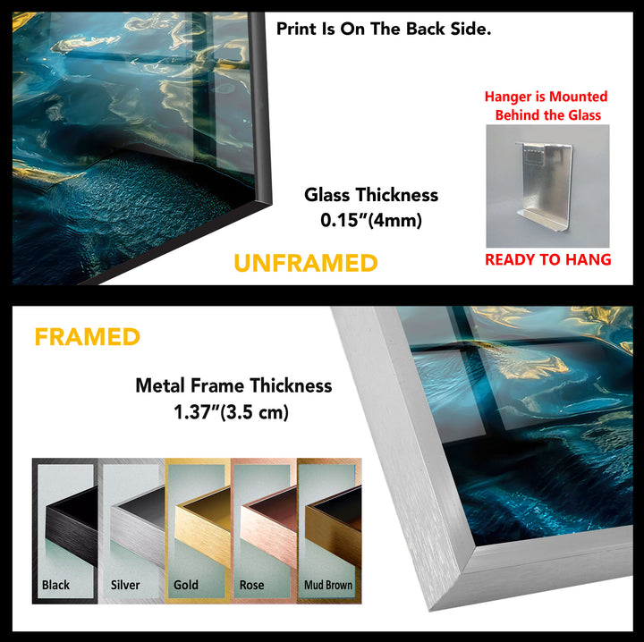Wandkunst mit Sonnenuntergang am Meer – Strahlender Himmel und Reflexionen, vertikaler Glasdruck