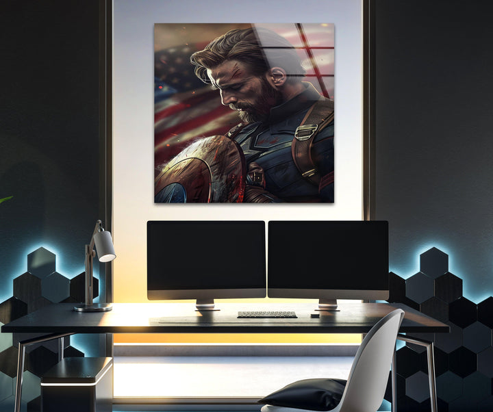 Captain America & Flag Glass Wall Art glass photo prints, glass picture prints
