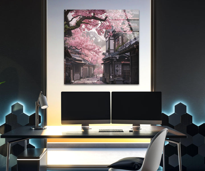 Japanese Sakura Glass Wall Art
