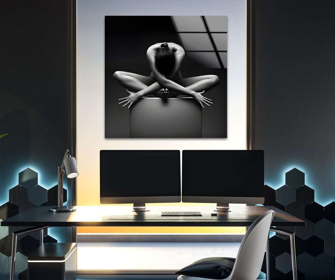 Nackte Frau Yoga Glas Wandkunst