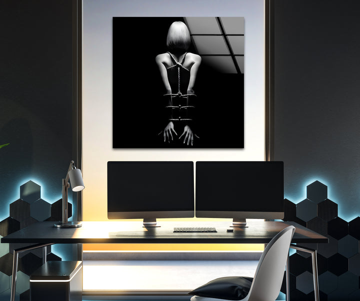 Erotic paintings combined with sexy art on sleek glass wall decor
