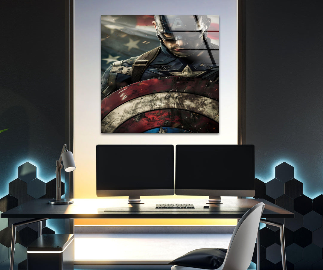 Masked Captain America Glass Wall Art stained glass wall art, stained glass wall decor

