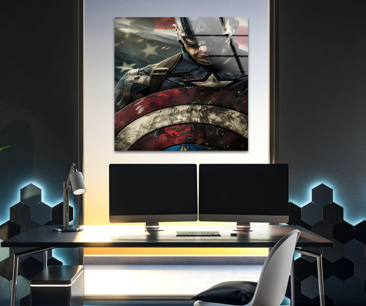 Masked Captain America Glass Wall Art stained glass wall art, stained glass wall decor
