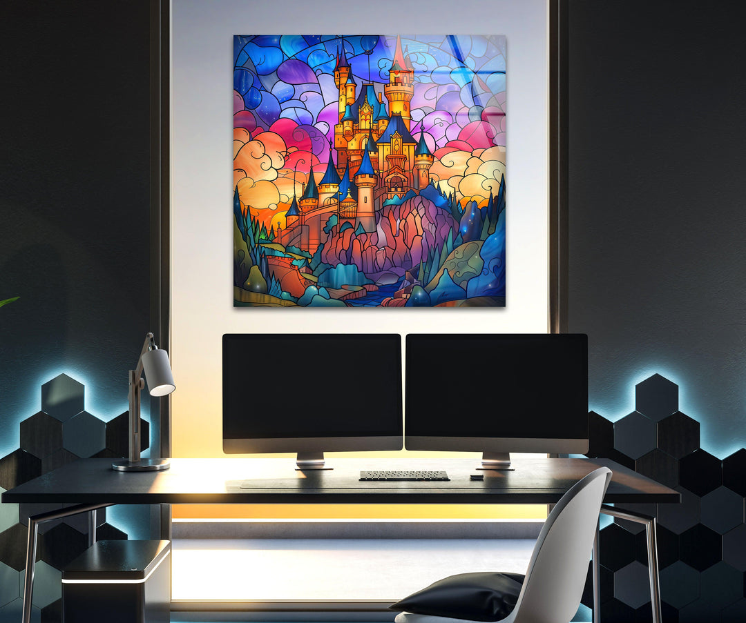 Colored Stained Castle Glass Wall Art large glass photo prints, glass wall photos
