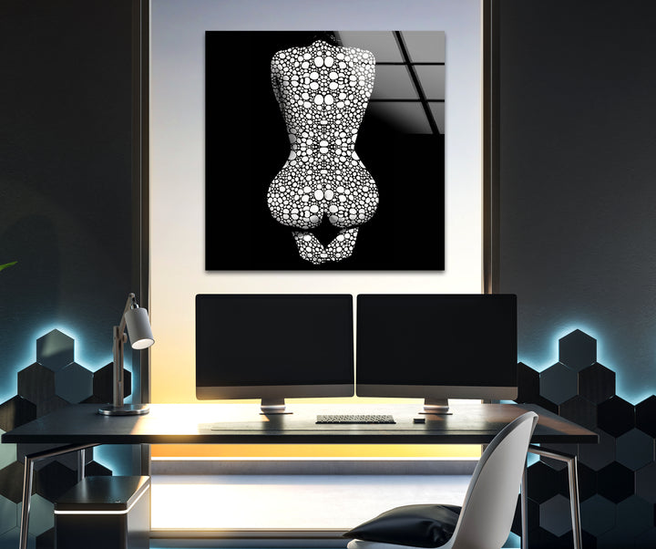 Erotische Frau in Schwarz-Weiß-Glaswandkunst