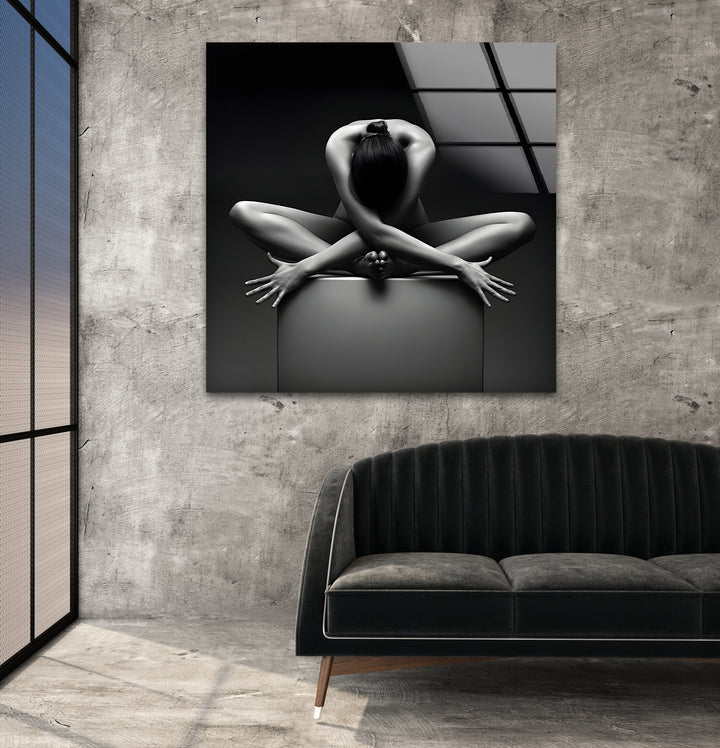 Nackte Frau Yoga Glas Wandkunst