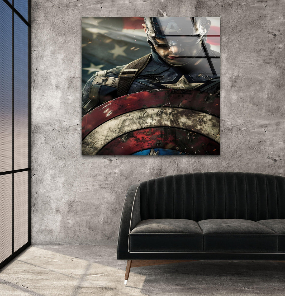 Masked Captain America Glass Wall Art print picture on glass, Tempered Glass Wall Art
