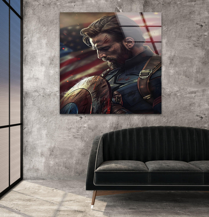 Captain America & Flag Glass Wall Art glass image printing, glass prints from photos
