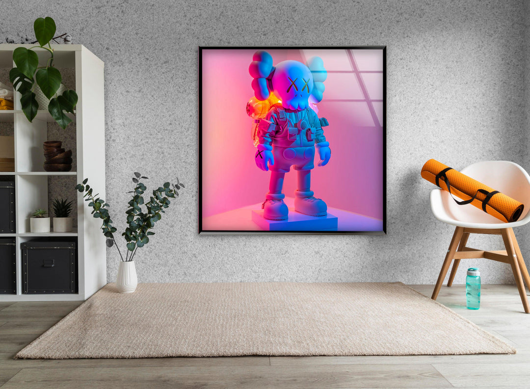 Kaws Pink & Blue Glass Wall Art stained glass wall art, stained glass wall decor