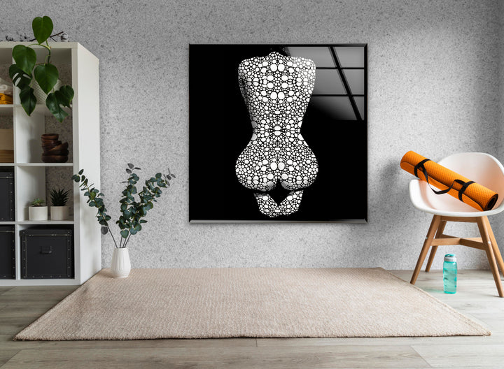 Erotische Frau in Schwarz-Weiß-Glaswandkunst